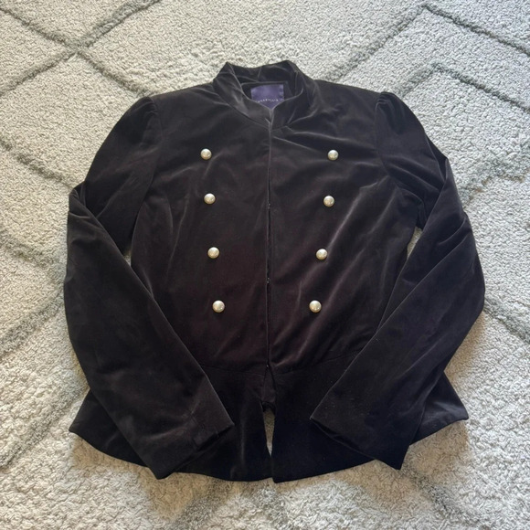Amaryllis black velvet peplum blazer pearl buttons XS - Picture 2 of 11